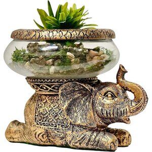 New Good Luck Decorative Gold Antiqued Elephant Glass Bowl,Terrarium or Candle